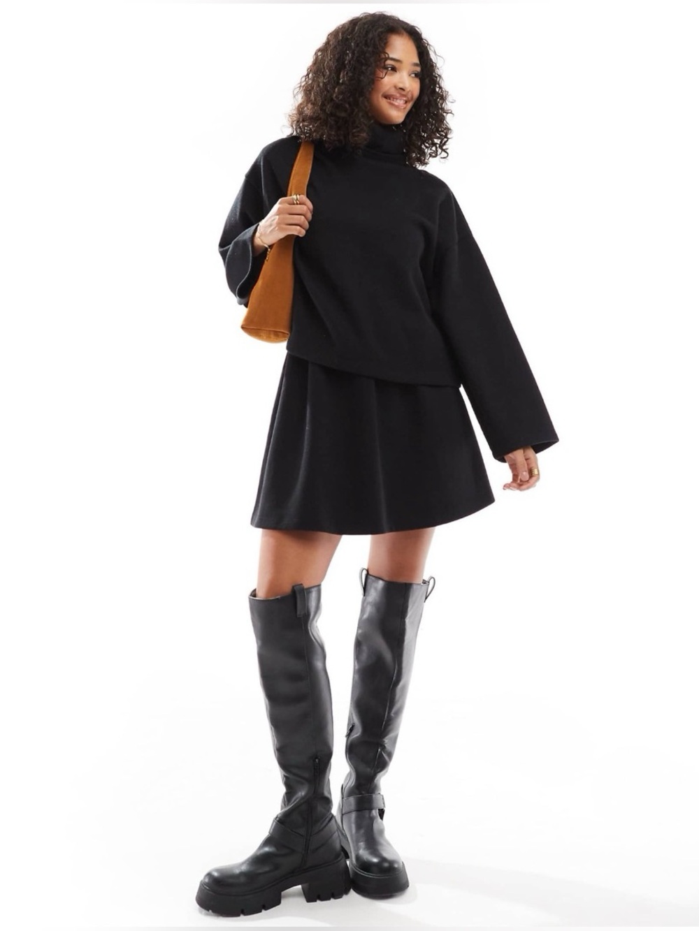 ASOS Design Black Mini Dress Roll Collar Sweater Set